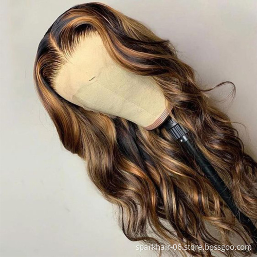 Brazilian Virgin Cuticle Aligned Hair Body Wave Per-Plucked Ombre Highlight 180% Transparent HD Lace Closure 13x6  Lace Wigs